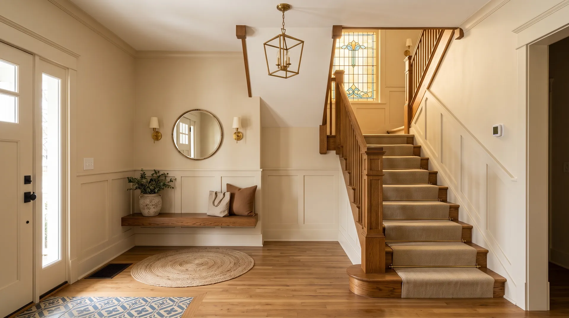 Antique White SW 6119 in a warm, traditional entry hall