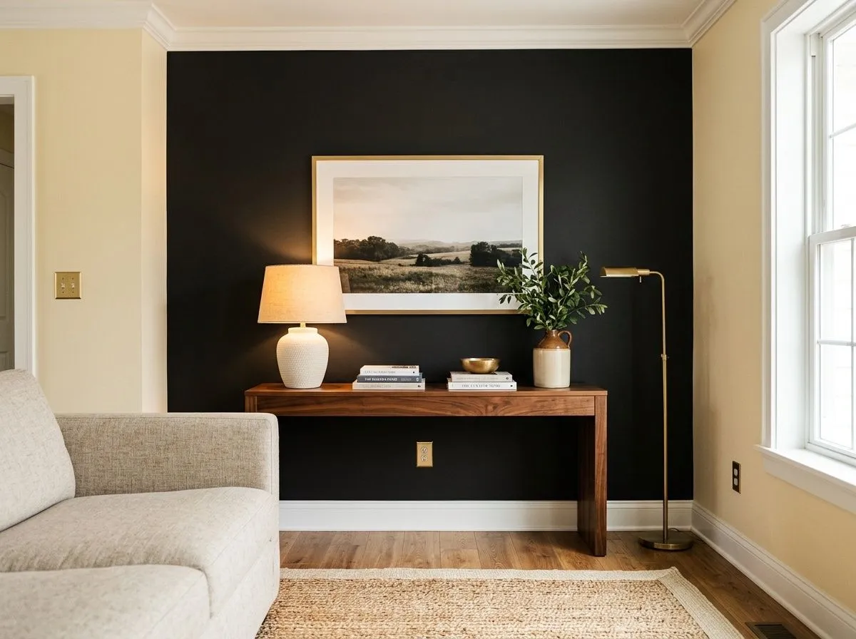 Black Magic SW 6991 on accent wall