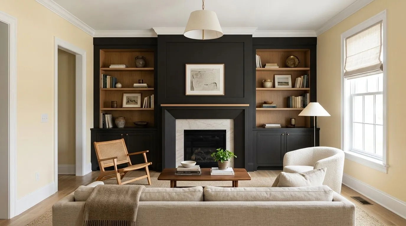 Black Magic SW 6991 in a warm, transitional living room