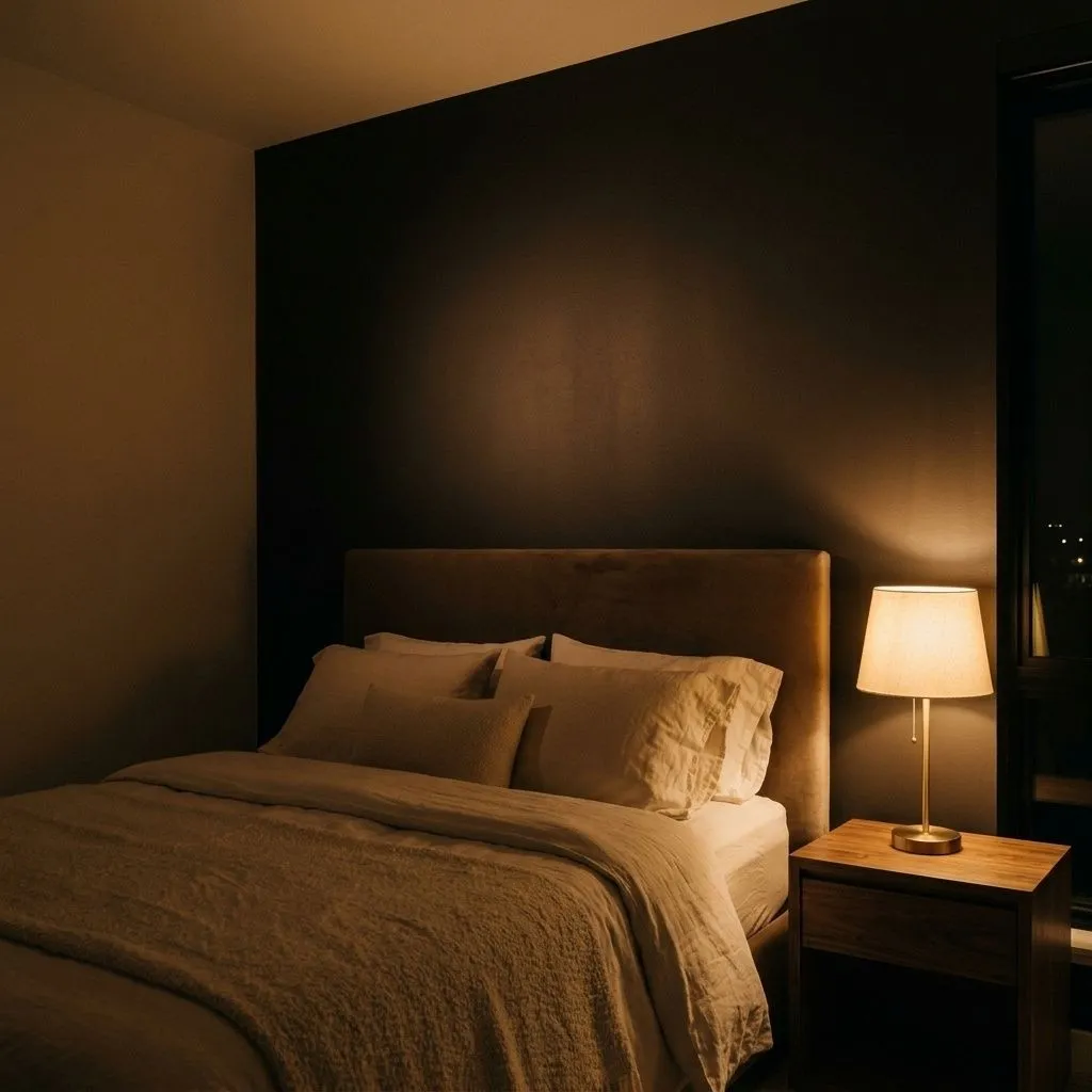 Caviar SW 6990 accent wall in evening light