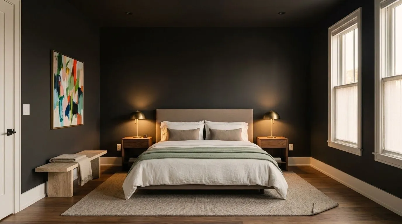 Caviar SW 6990 in a moody, enveloping bedroom