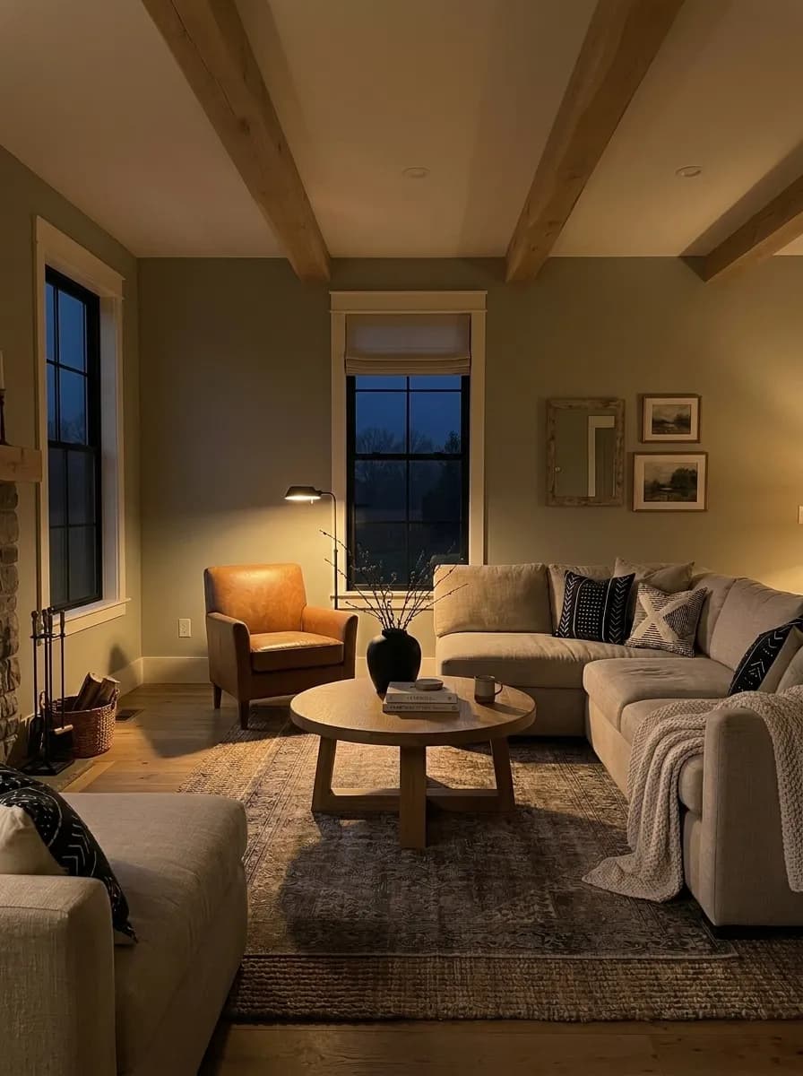 Clary Sage SW 6178 accent wall in evening light