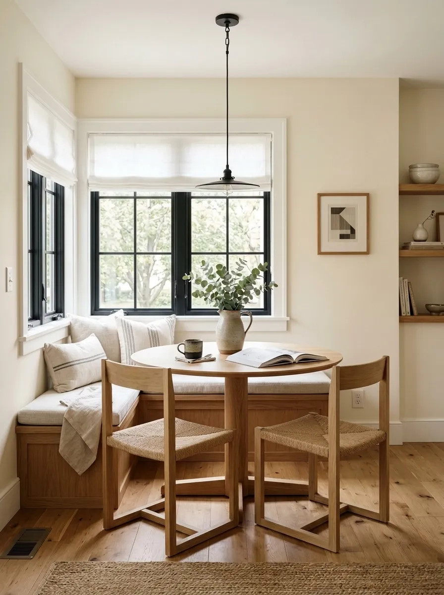 Creamy SW 7012 accent wall in midday light
