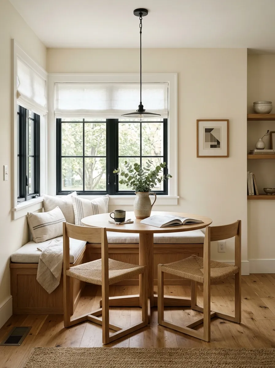 Creamy SW 7012 accent wall in morning light