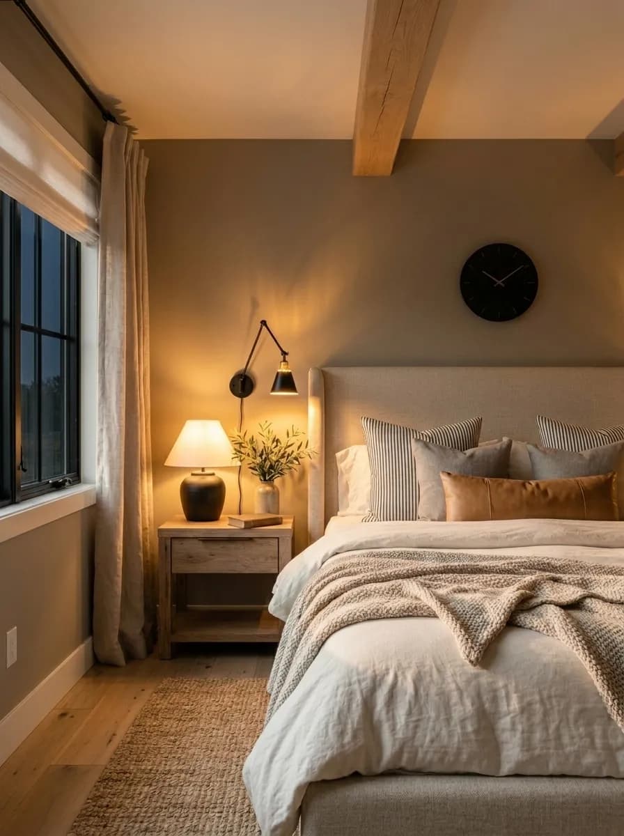 Dorian Gray SW 7017 accent wall in evening light