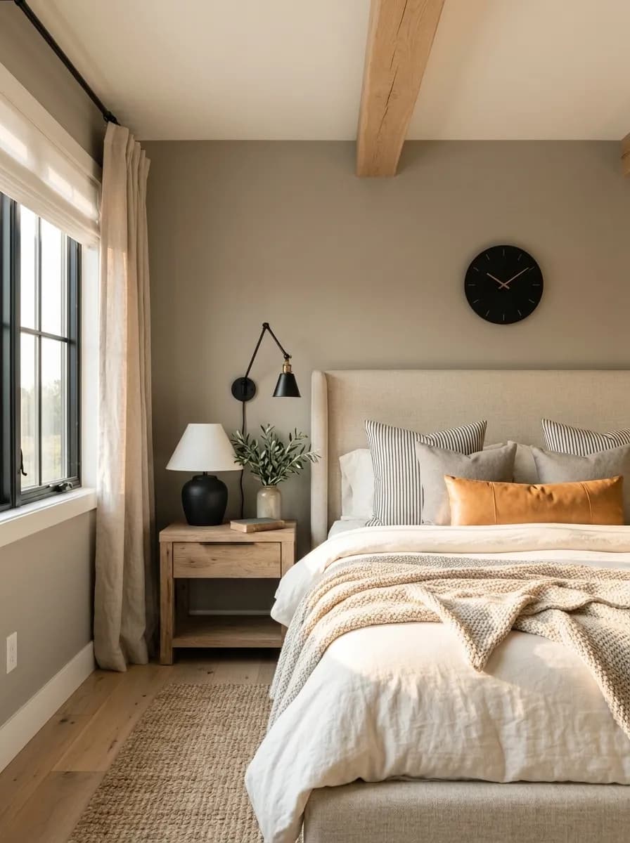Dorian Gray SW 7017 accent wall in midday light