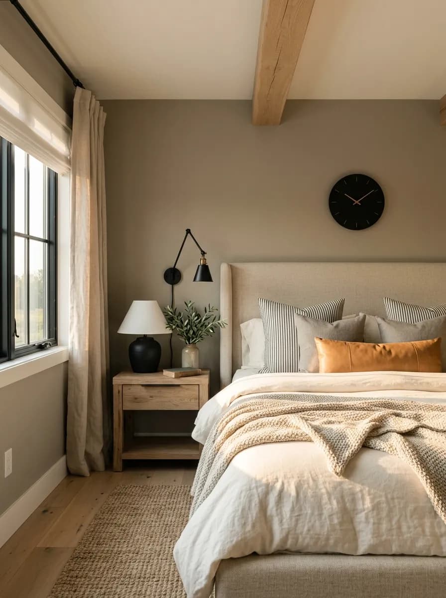 Dorian Gray SW 7017 accent wall in morning light