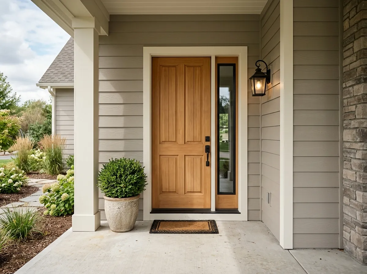Dorian Gray SW 7017 on exterior siding and front door