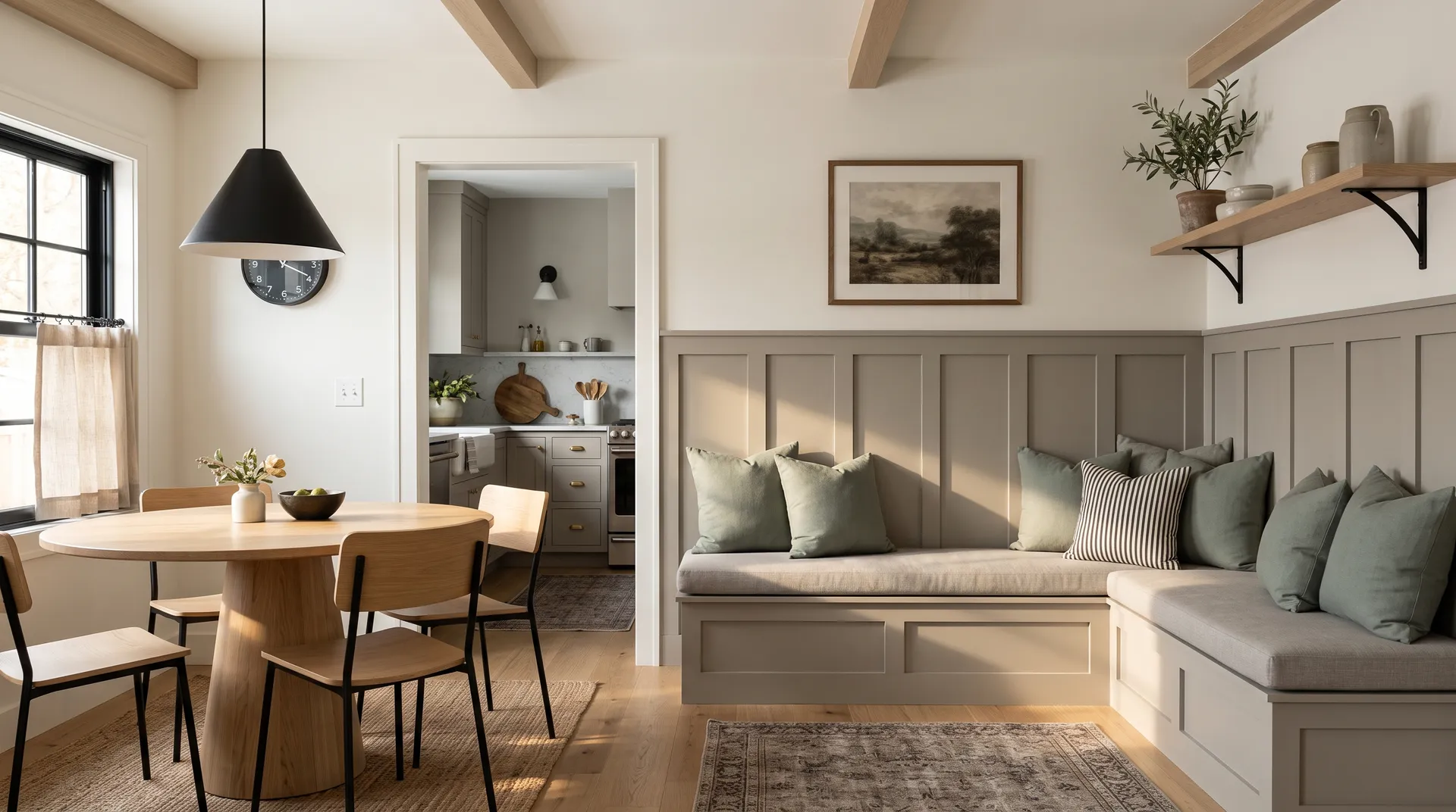 Dorian Gray SW 7017 in a warm, relaxed dining nook