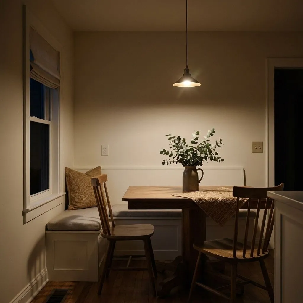 Dover White SW 6385 accent wall in evening light