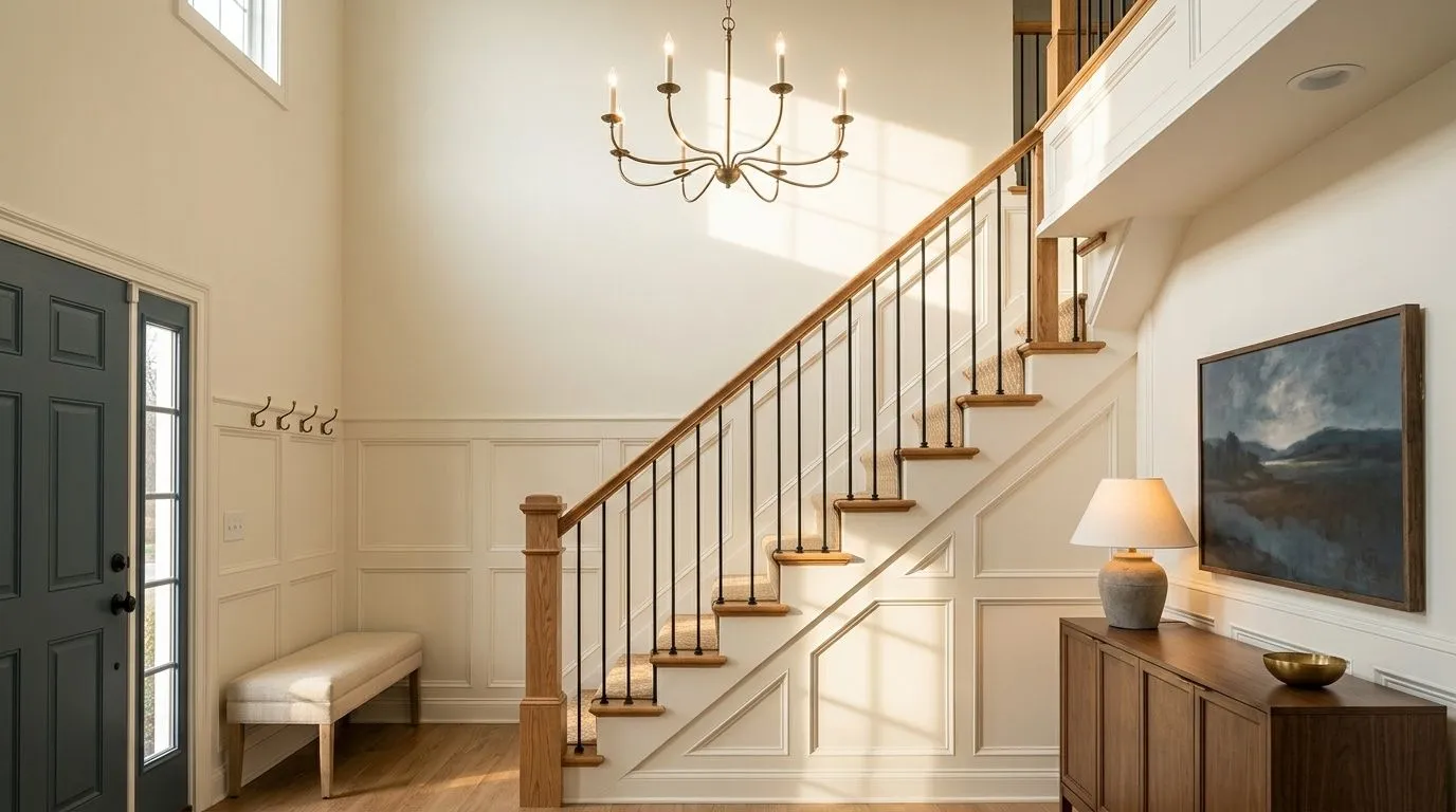 Dover White SW 6385 in a warm, traditional entry hall