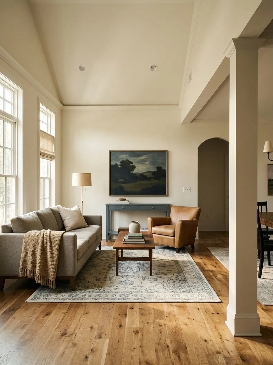 Dover White SW 6385 on an interior wall in natural daylight