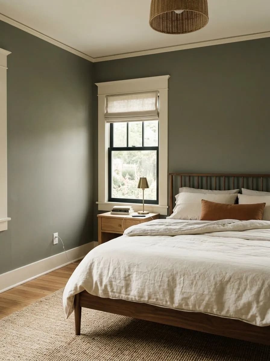 Dried Thyme SW 6186 accent wall in morning light