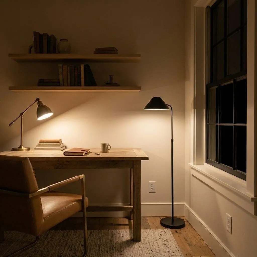 Eider White SW 7014 accent wall in evening light
