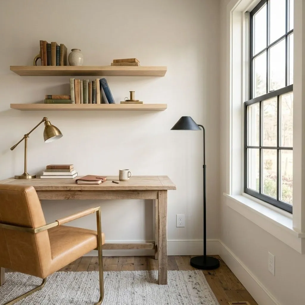Eider White SW 7014 accent wall in midday light