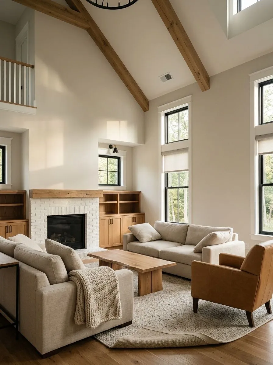 Eider White SW 7014 on an interior wall in natural daylight