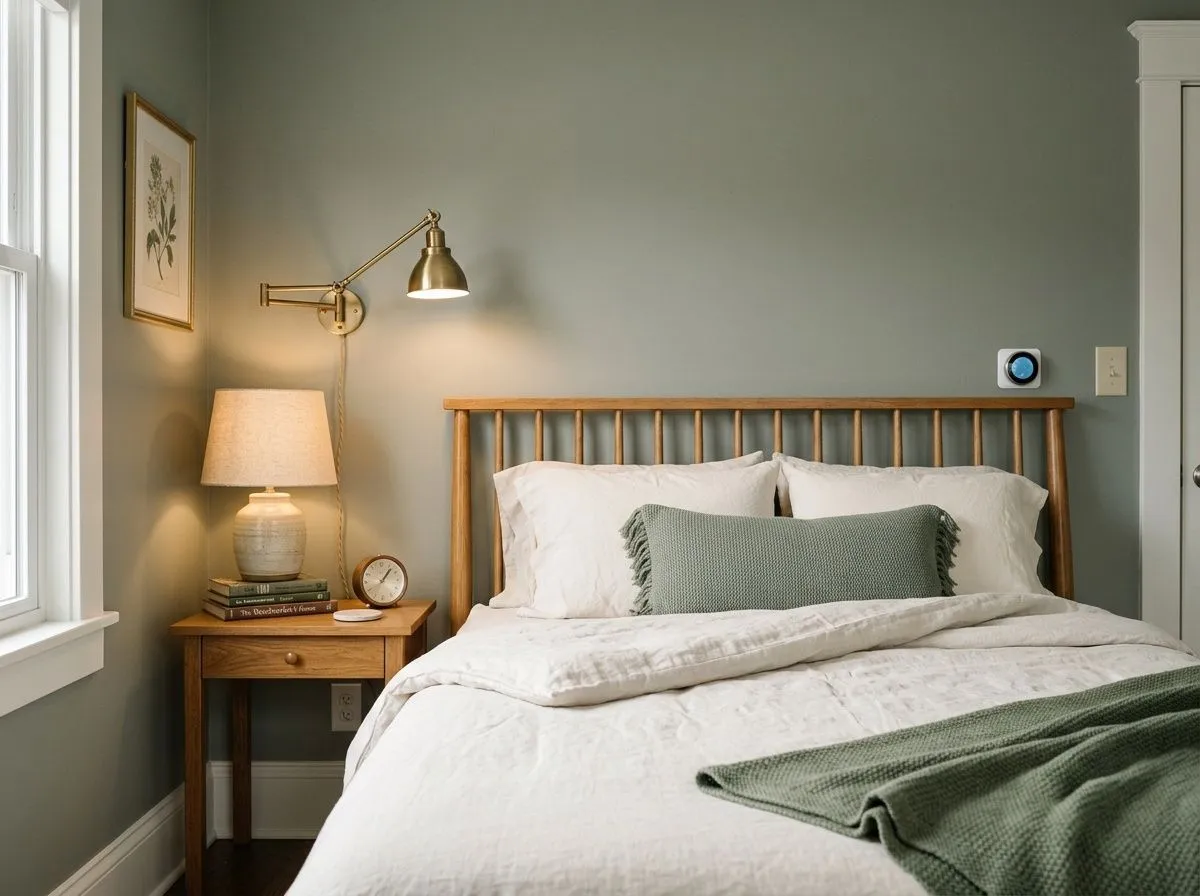 Evergreen Fog SW 9130 on bedroom