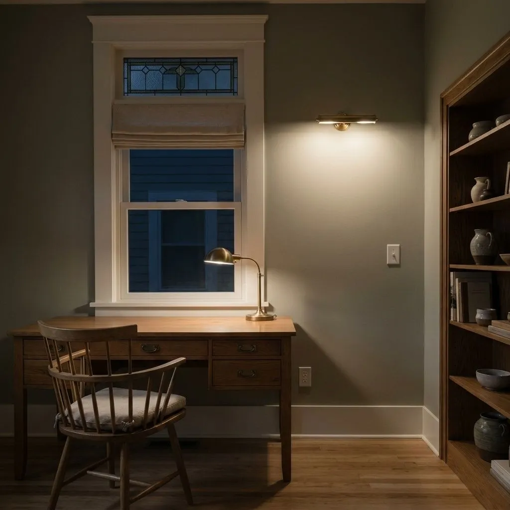 Evergreen Fog SW 9130 accent wall in evening light