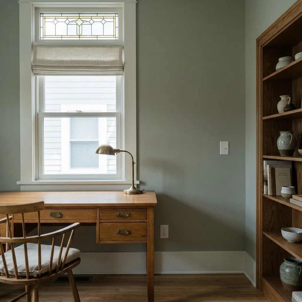Evergreen Fog SW 9130 accent wall in midday light