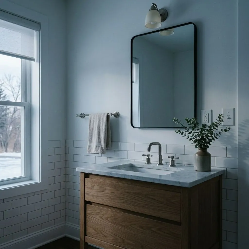 Extra White SW 7006 accent wall in evening light