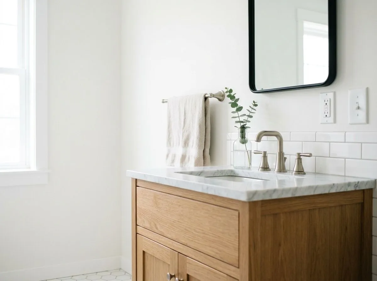 Extra White SW 7006 on bathroom
