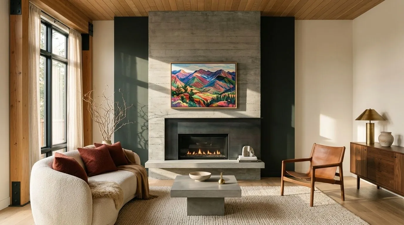 Greenblack SW 6994 in a moody, organic-modern living room