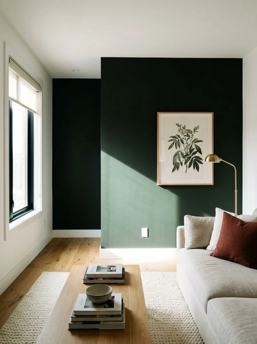 Greenblack SW 6994 on an interior wall in natural daylight