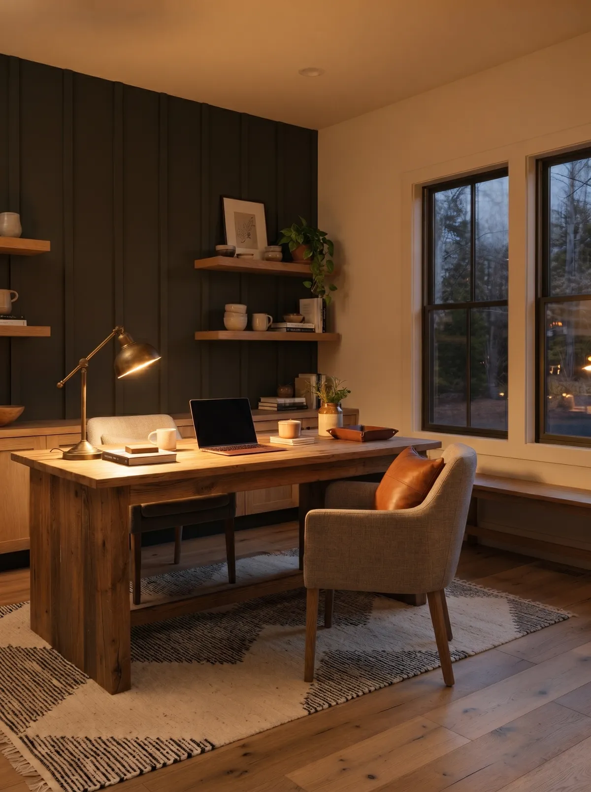 Iron Ore SW 7069 accent wall in evening light