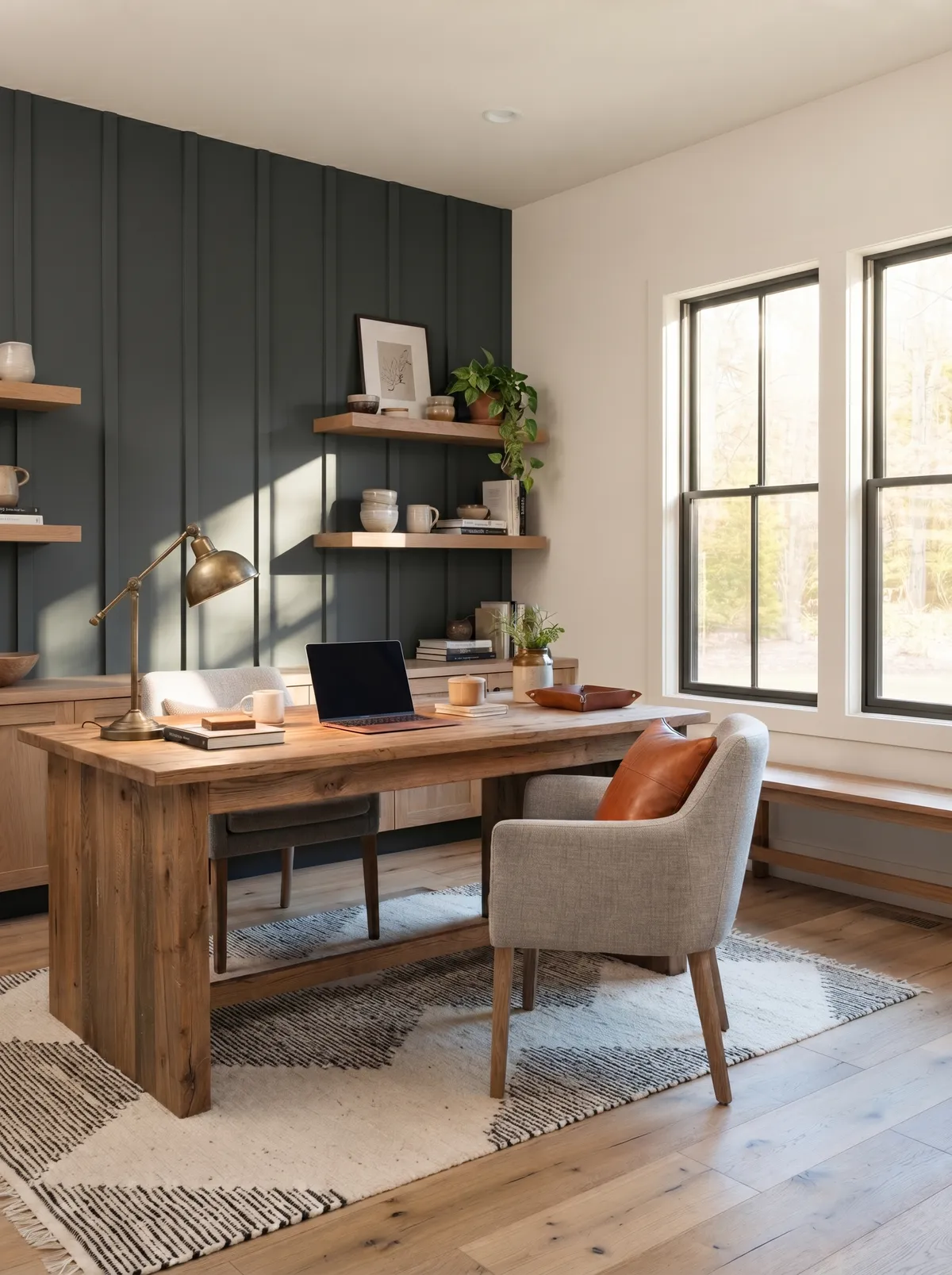 Iron Ore SW 7069 accent wall in midday light