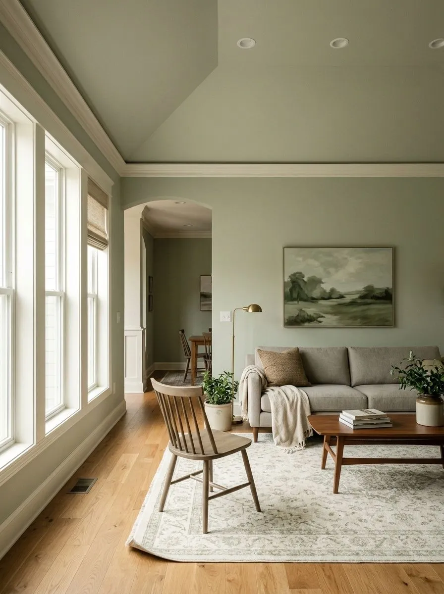 Liveable Green SW 6176 on an interior wall in natural daylight