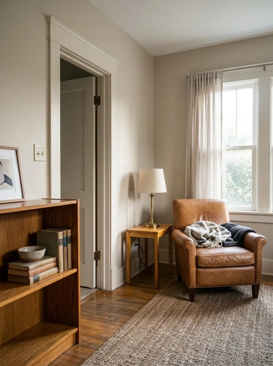 Natural Linen SW 9109 accent wall in midday light