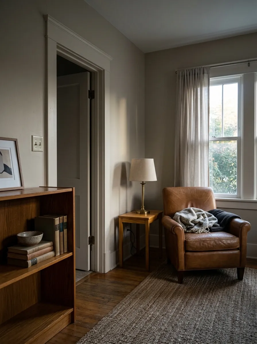 Natural Linen SW 9109 accent wall in morning light
