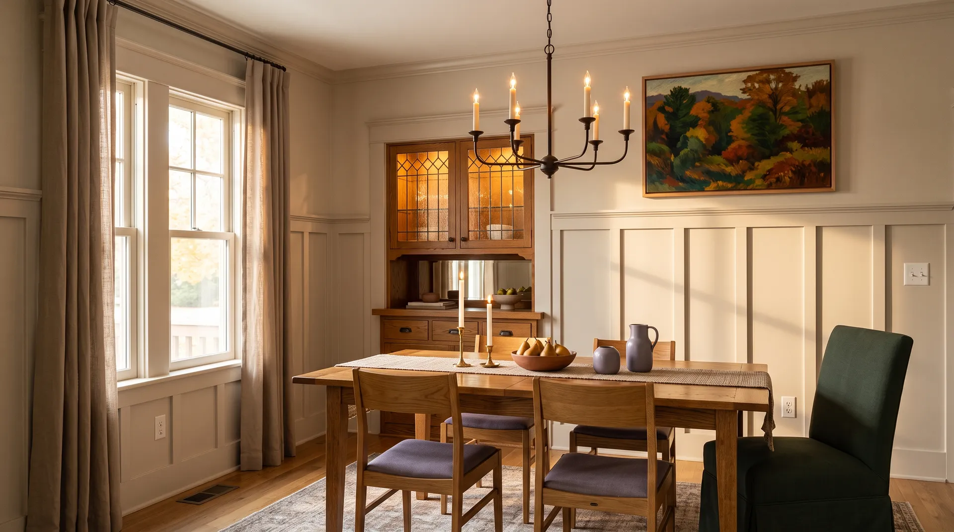 Natural Linen SW 9109 in a warm, relaxed dining room