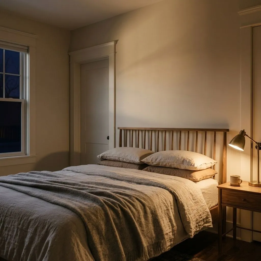 Origami White SW 7636 accent wall in evening light