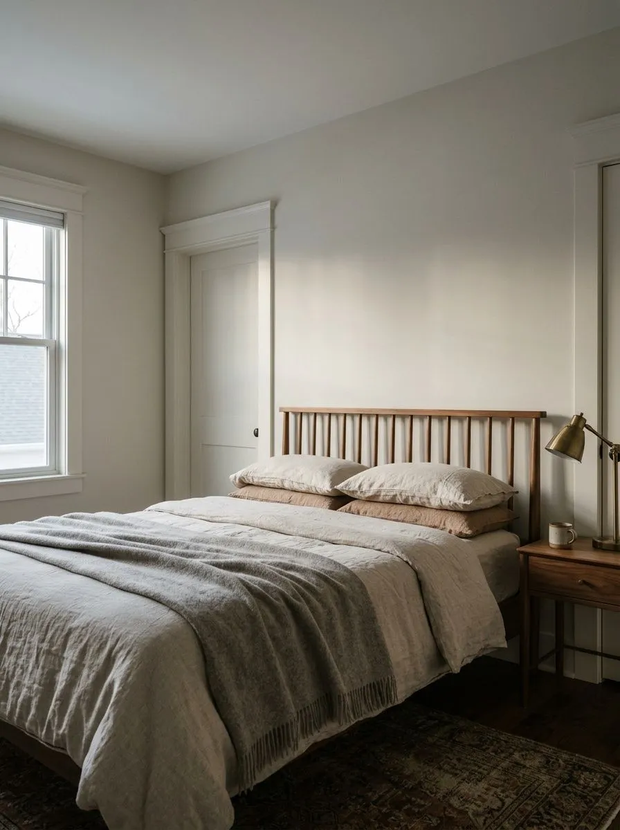 Origami White SW 7636 accent wall in morning light
