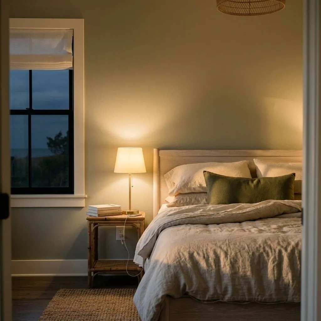 Oyster Bay SW 6206 accent wall in evening light