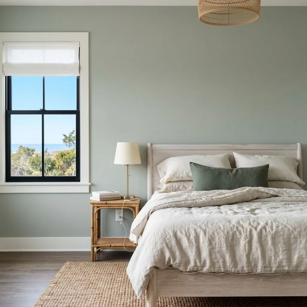 Oyster Bay SW 6206 accent wall in midday light