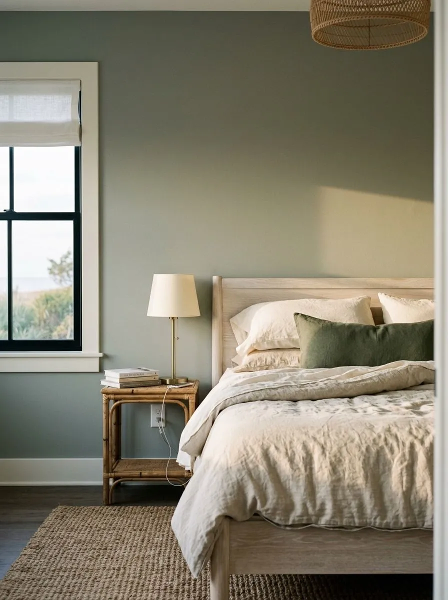 Oyster Bay SW 6206 accent wall in morning light