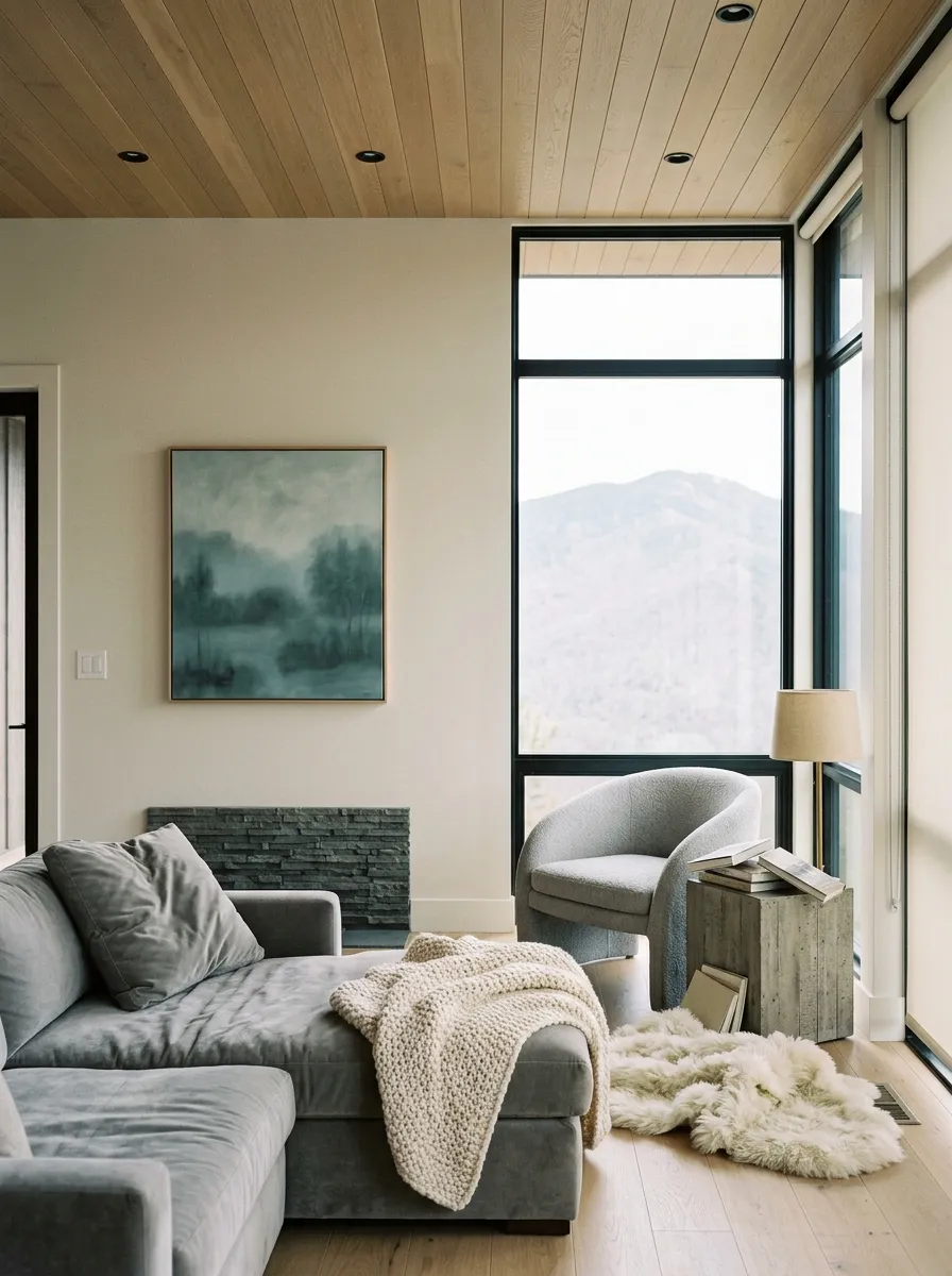 Oyster White SW 7637 on an interior wall in natural daylight