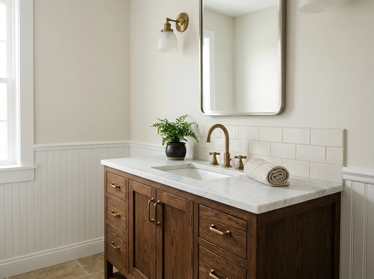Pearly White SW 7009 on bathroom