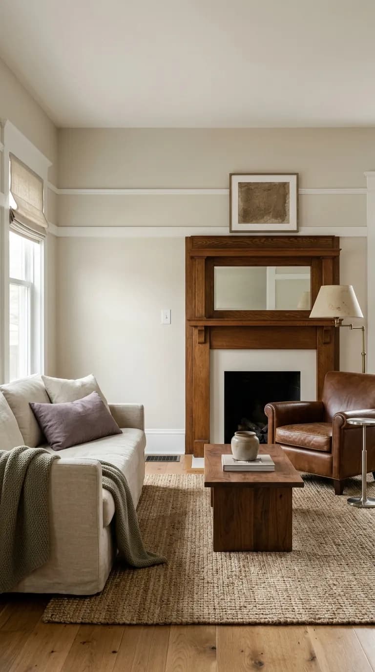Pearly White SW 7009 on an interior wall in natural daylight