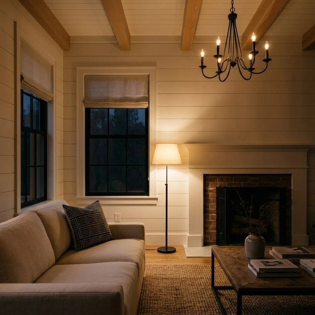 Pure White SW 7005 accent wall in evening light