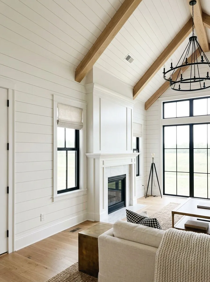 Pure White SW 7005 on an interior wall in natural daylight