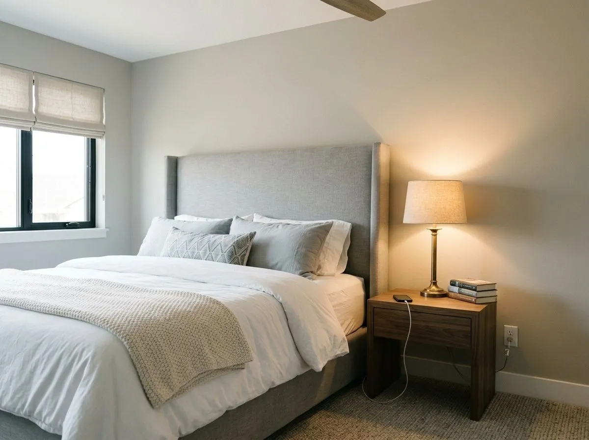 Repose Gray SW 7015 on bedroom