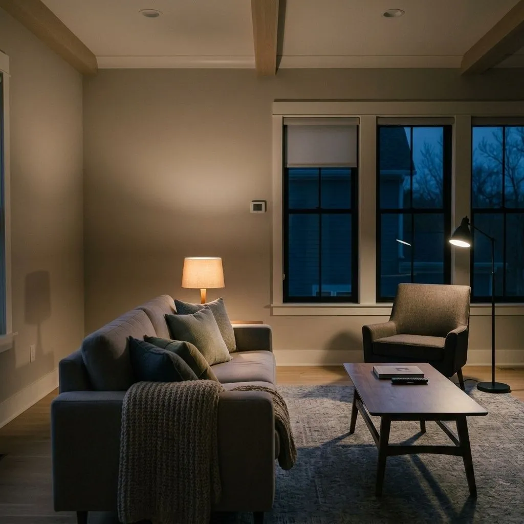 Repose Gray SW 7015 accent wall in evening light