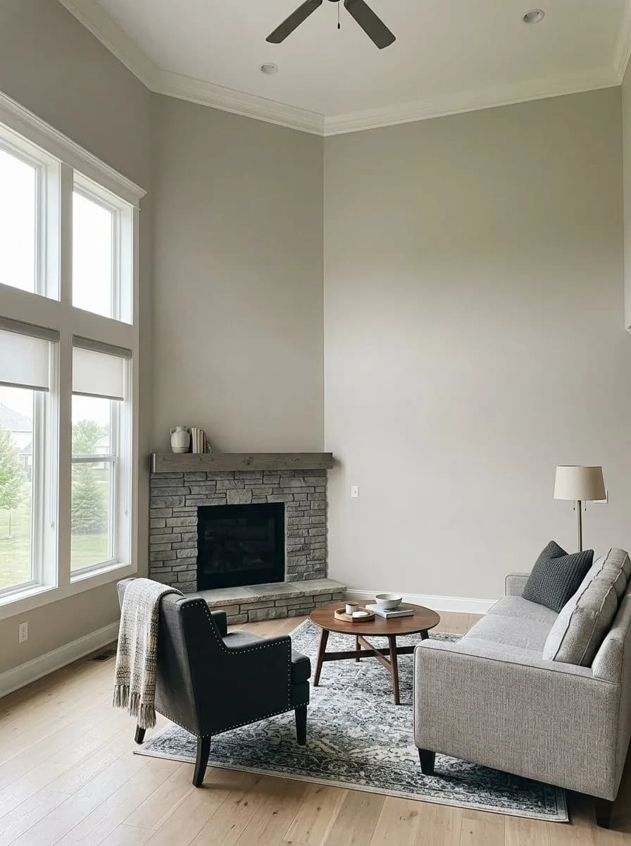 Repose Gray SW 7015 on an interior wall in natural daylight