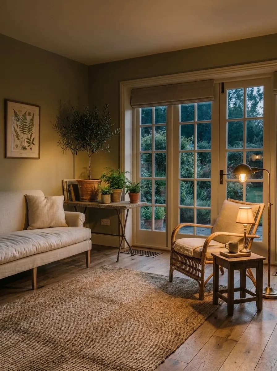 Sage SW 2860 accent wall in evening light