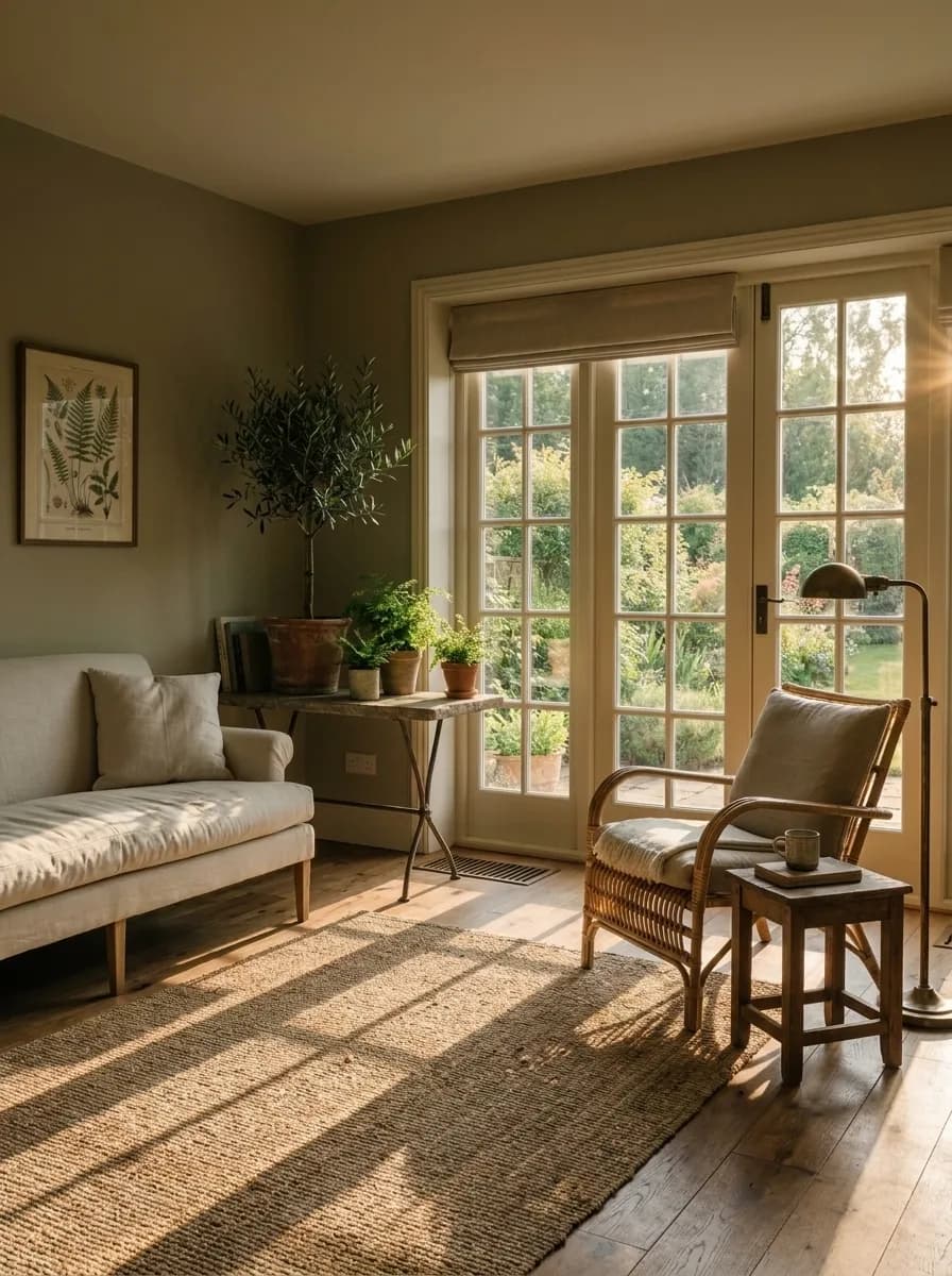 Sage SW 2860 accent wall in morning light