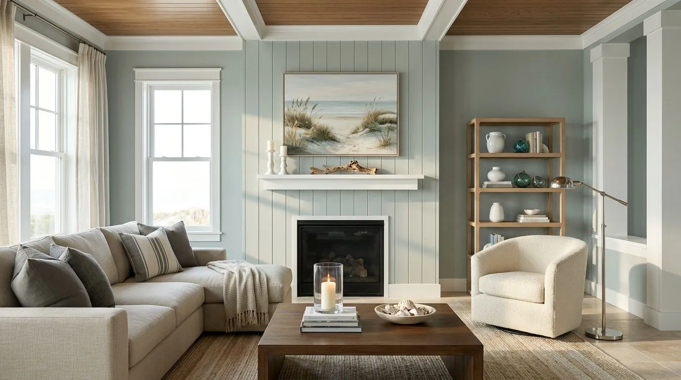 Silvermist SW 7621 in a serene, coastal-leaning living room