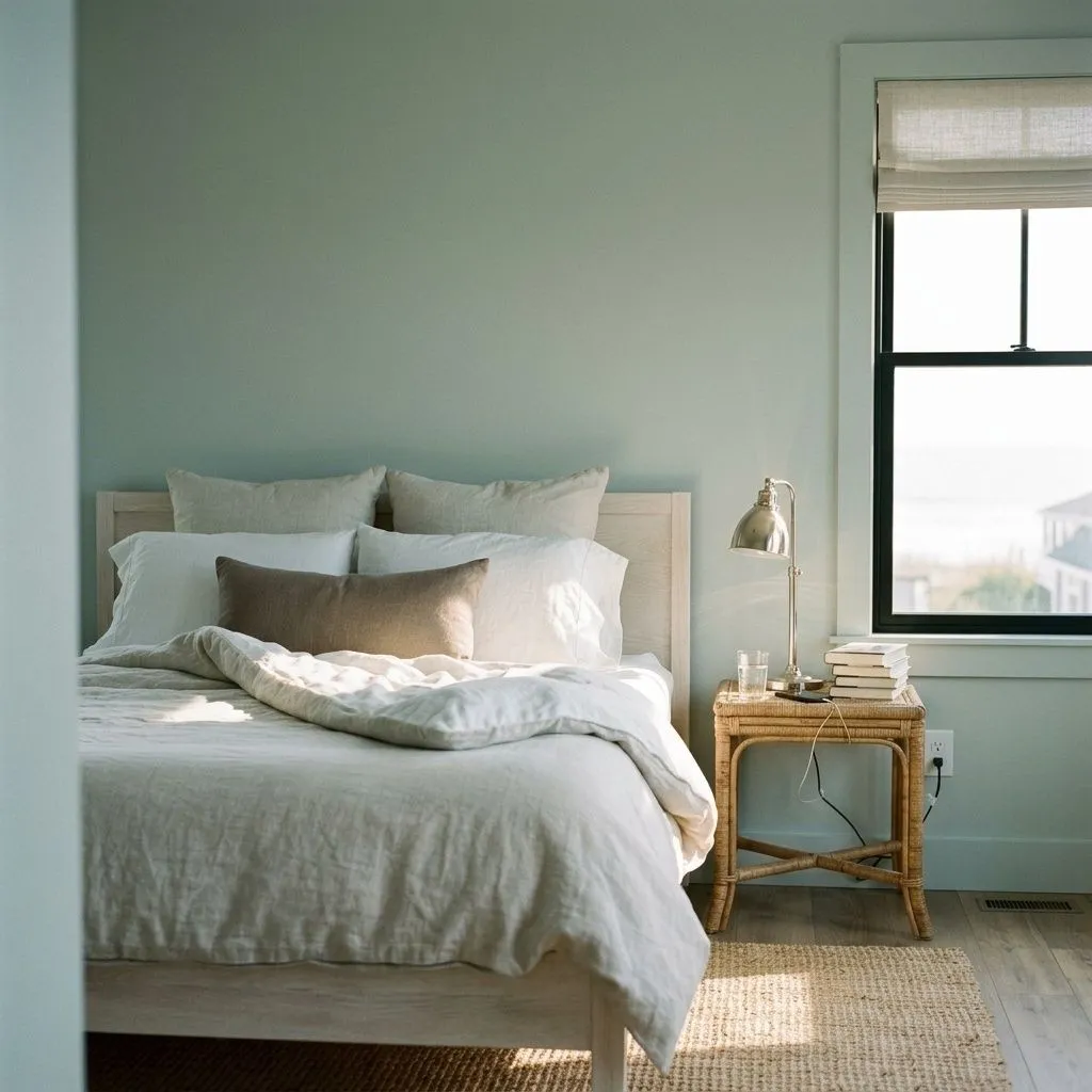 Silvermist SW 7621 accent wall in midday light